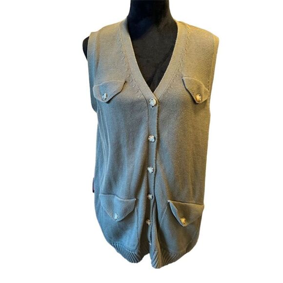 Chaus Women's Green Sleeveless Vest  Button-Down Front Knit Vest Size Large NWT - Picture 1 of 8